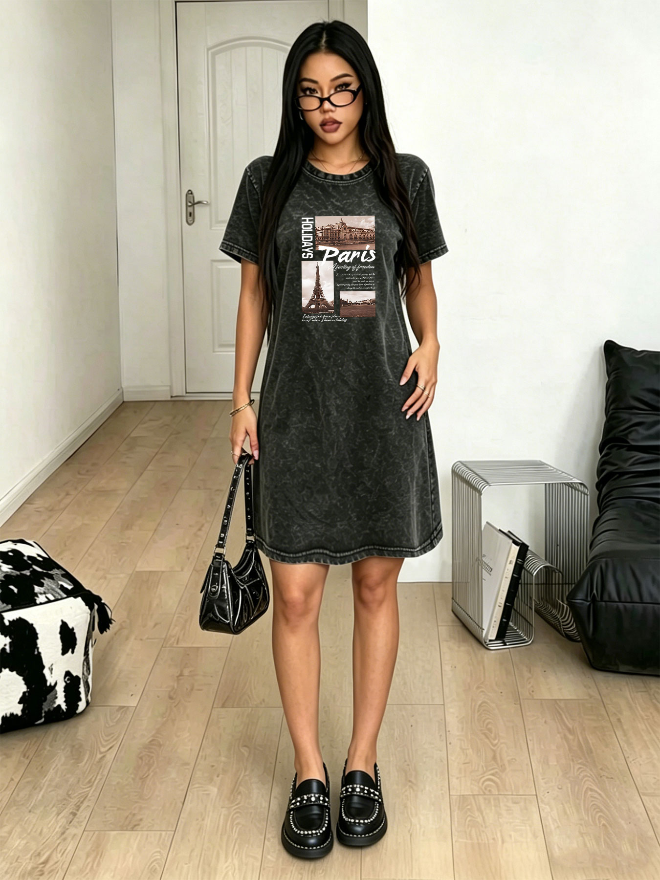 Streetwear Brand In Paris - فستان تي شيرت نسائي بتصميم عتيق